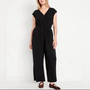 Old Navy Black Wait Defined Wide Leg Jumpsuit Jersey Knit petite XS